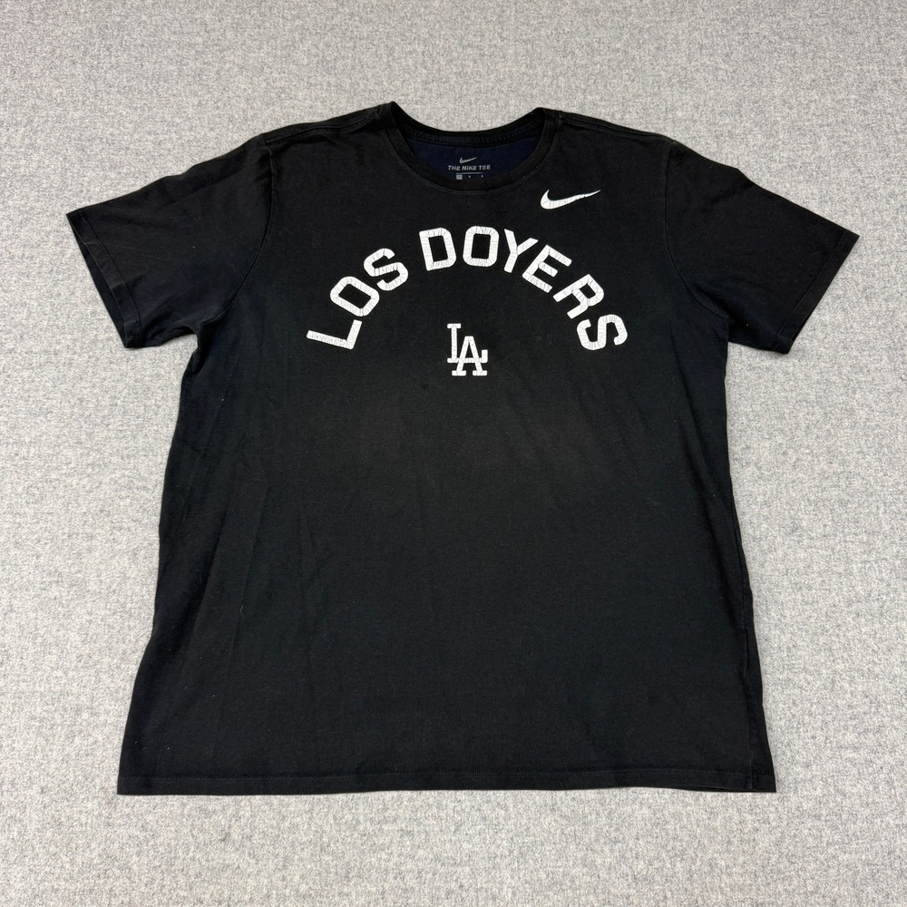 Nike Los Doyers LA Dodgers T-Shirt Large Black Dri-FIT Graphic Tee Short Sleeve